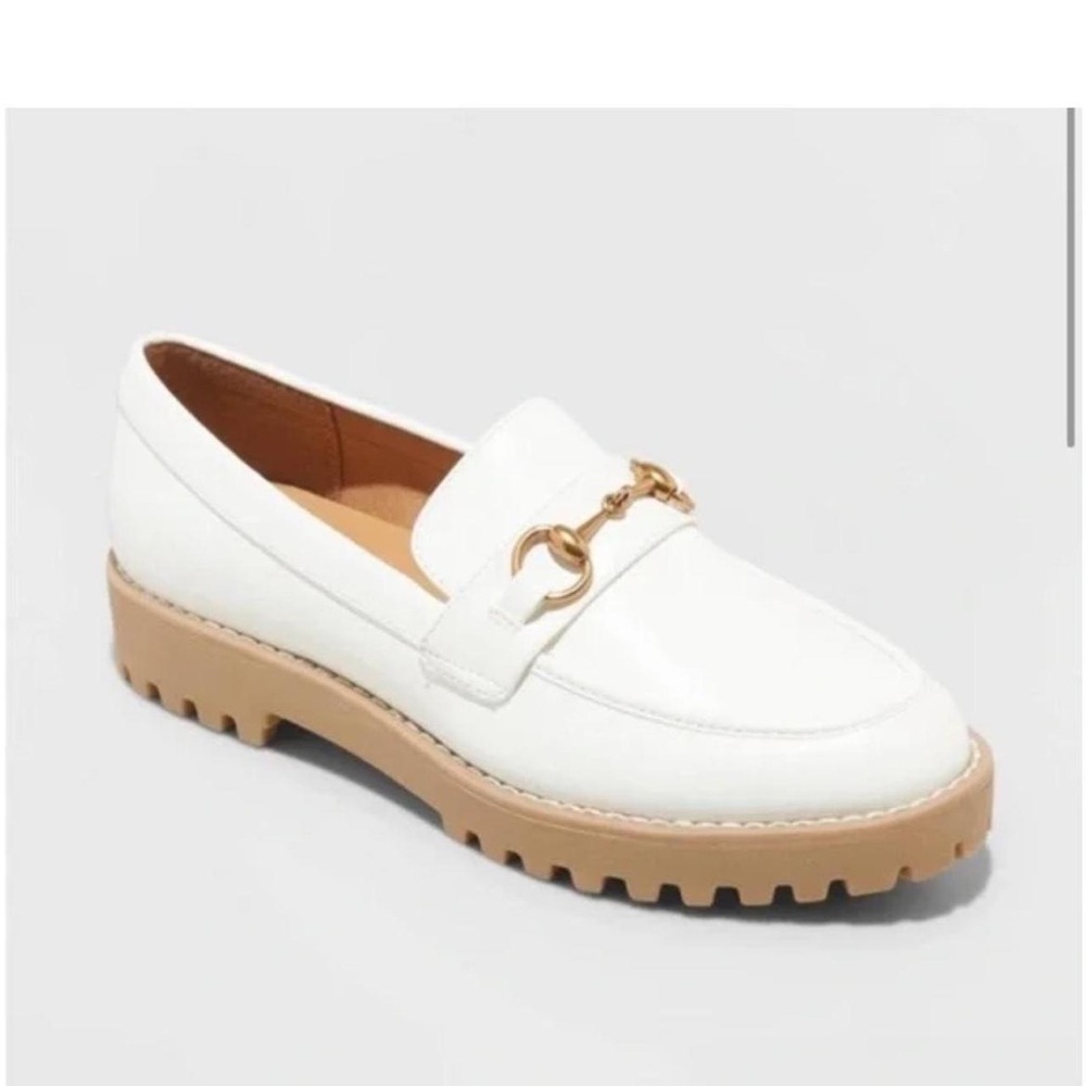 A New Day Women's White Loafer with Gold Horsebit Accent SIZE 8 1/2